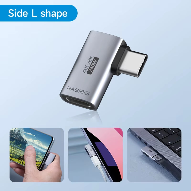 240W USB C to C Adapter 40Gbps 8K 60Hz 90 Degree Converter USB4 Adapter for Thunderbolt 4/3 Macbook Iphone 17 Pro Tablet