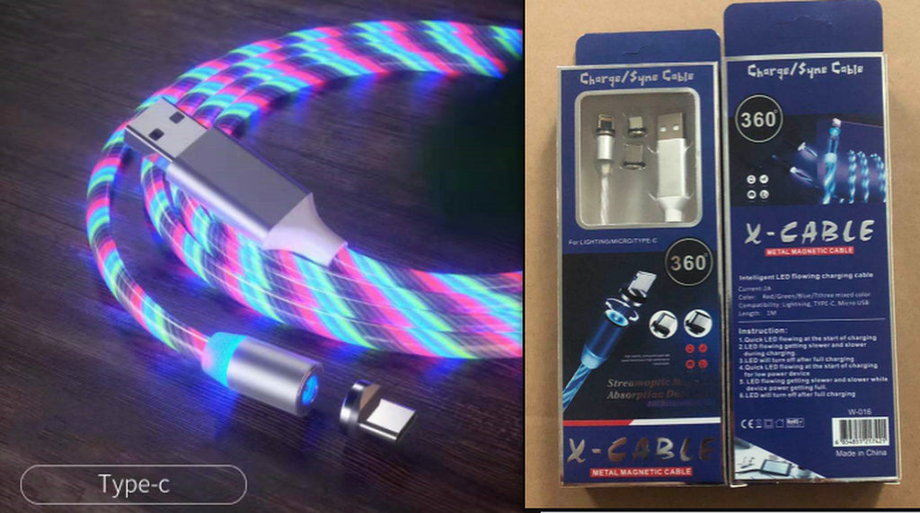 Magnetic Charging Cable Streamer Fast Charging Cable Lighting Micro USB Cable LED Magnet Charger Type-C Cable