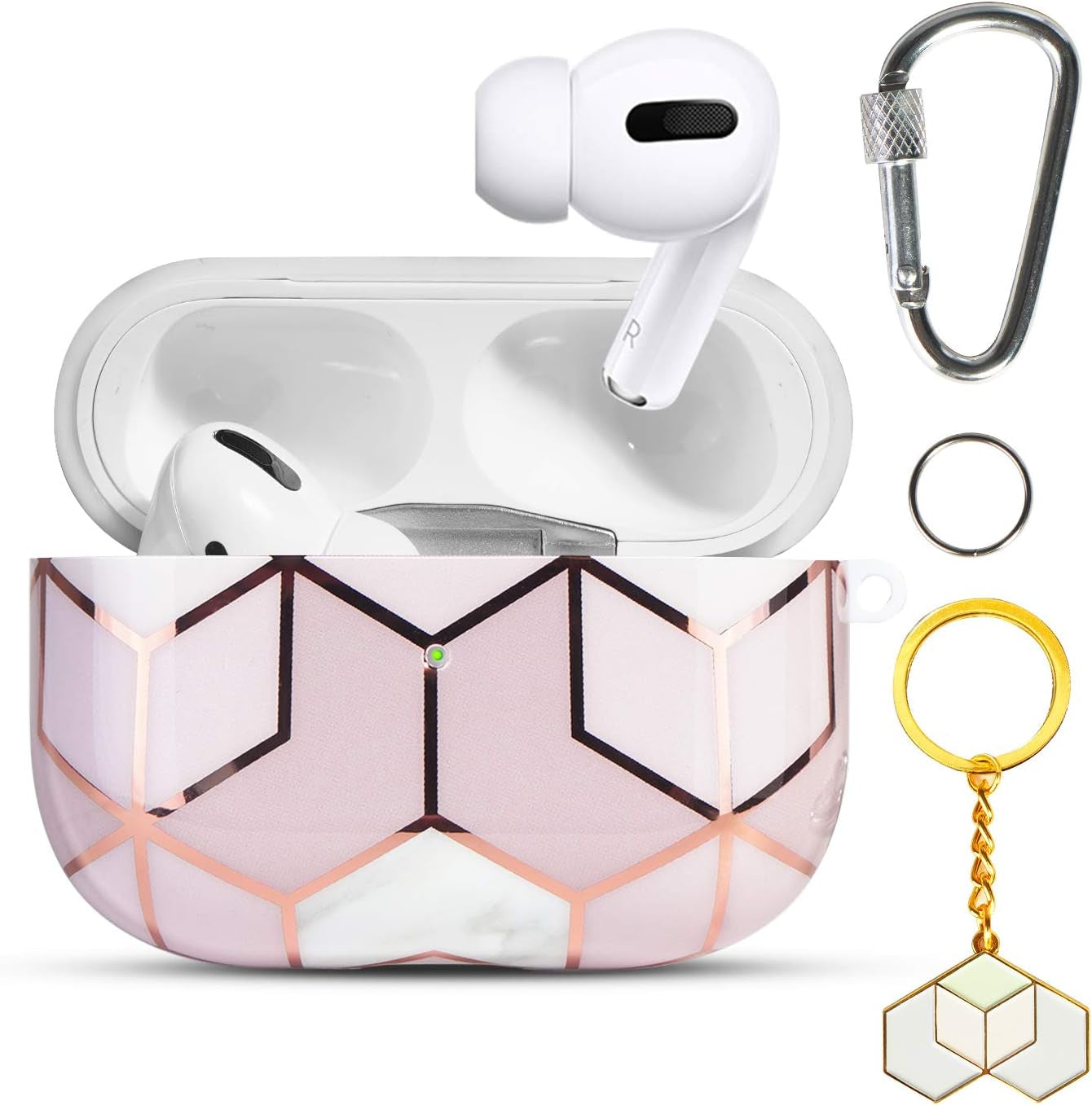 Airpods Pro Cute Case, Cute Apple Airpods Pro Cover Case Protective Airpods Pro Accessories Kit for Girls with 2 Keychains Compatiable with Apple Airpods Pro Case, Golden Marble