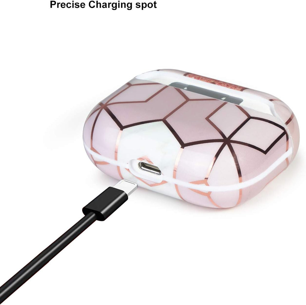 Airpods Pro Cute Case, Cute Apple Airpods Pro Cover Case Protective Airpods Pro Accessories Kit for Girls with 2 Keychains Compatiable with Apple Airpods Pro Case, Golden Marble